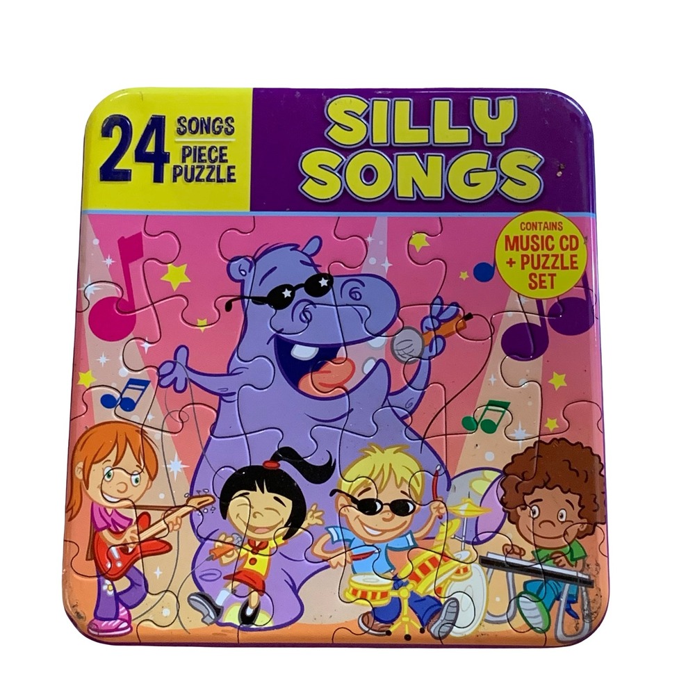 Silly Songs 24 Song Music CD and 24 Piece Puzzle Set in Purple Collectible Tin